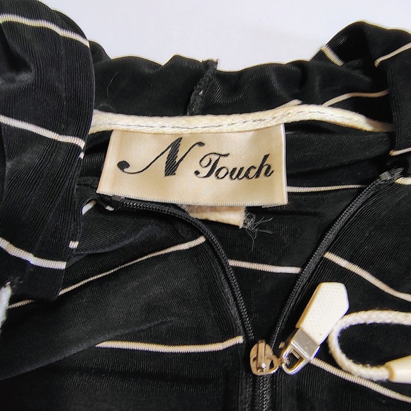Y2K N Touch Women's Black White Stripe Mesh/Sheer Zip Up Hoodie‎ Pockets - Picture 10 of 12